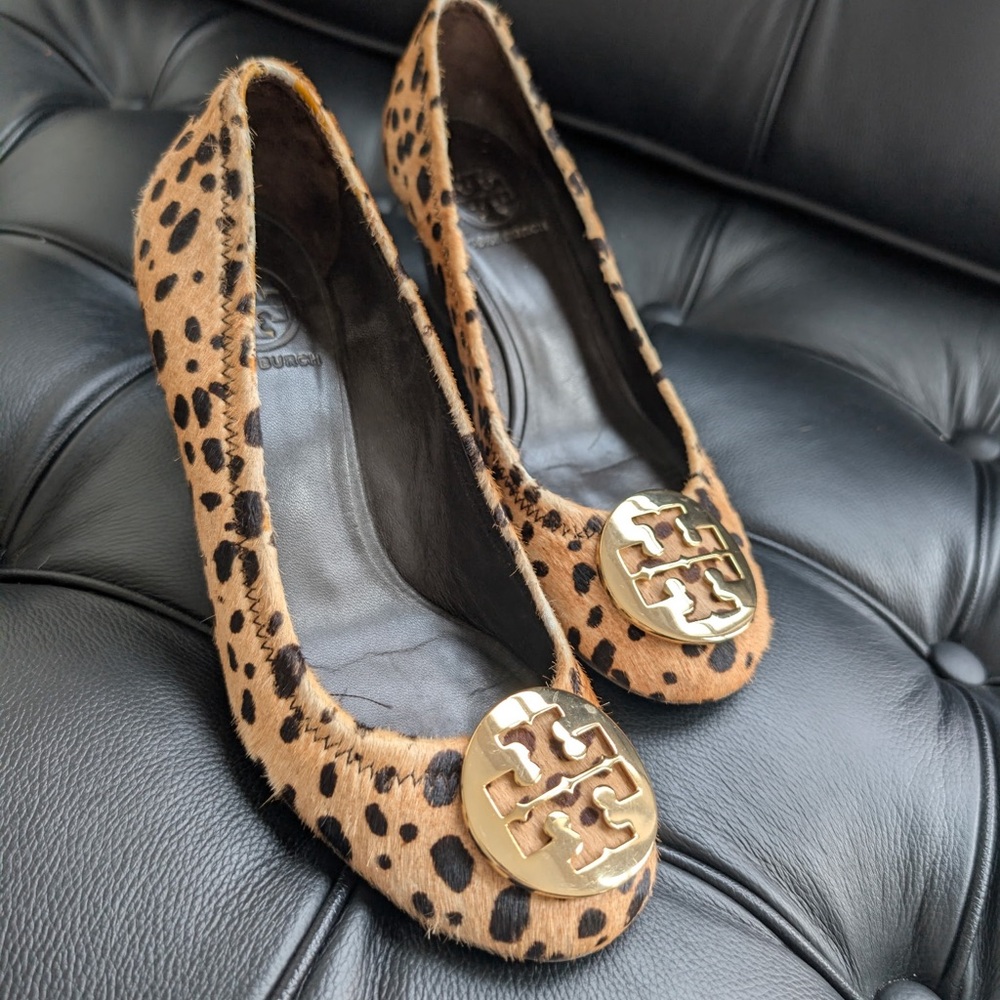 Tory Burch Tan and Black Leopard Flats